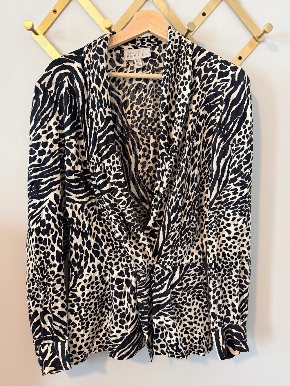 Vintage Adrianna Papell 100% Silk Animal Print Wrap Blouse